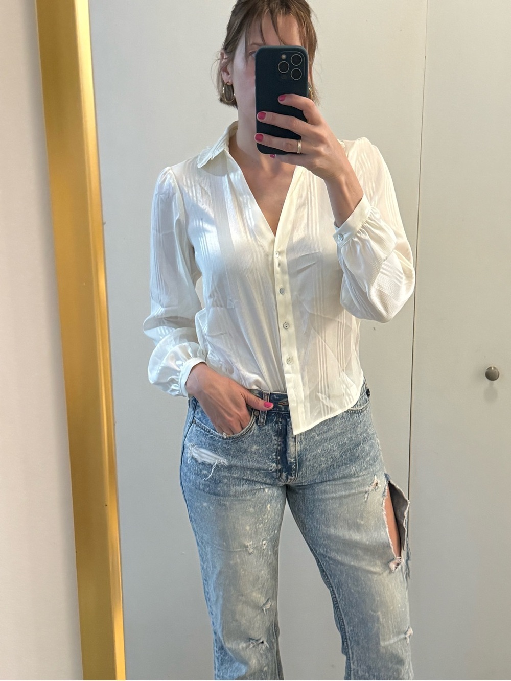 cloth & stone White Textured Button-Up Blouse